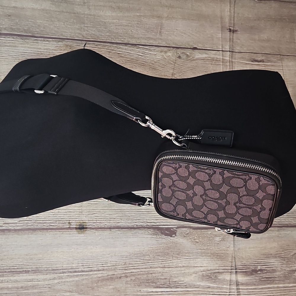 Mens Stanton Coach Crossbody Bag Monogram Black and Gray Pouch